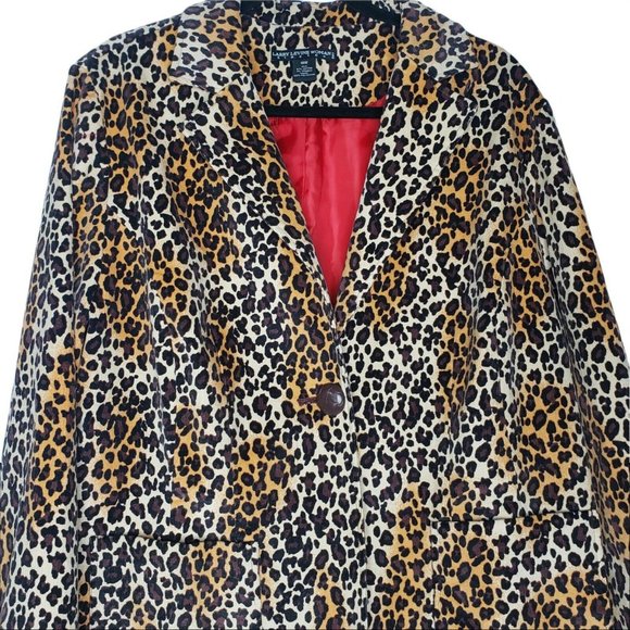 Larry Levine Stretch Plus size Blazer Size 18W Corduroy Cheetah Red Lined - Picture 2 of 5